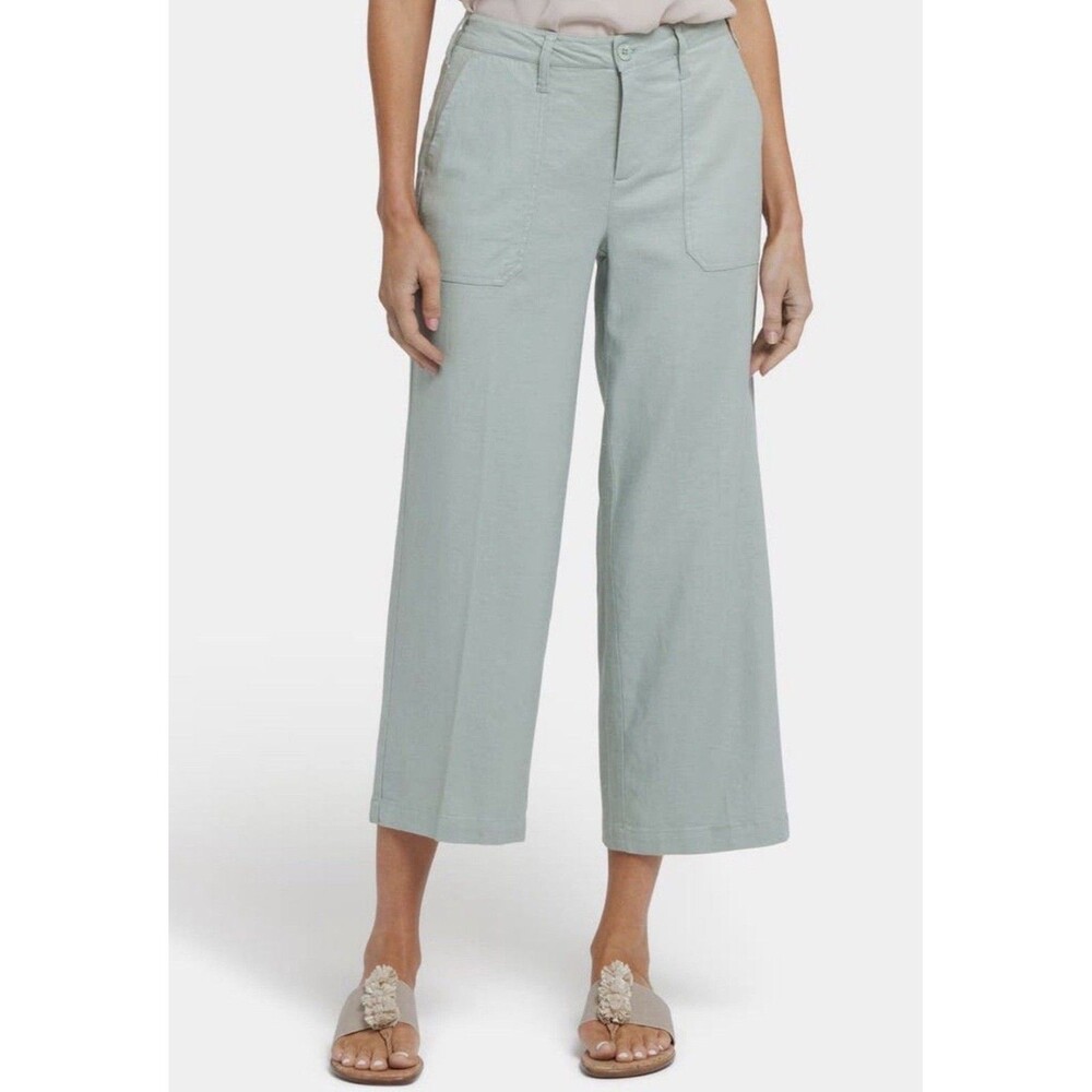 NYDJ Cargo Linen Wide Leg Crop Pants Womens Size 8 Summer Coastal Lightweight